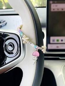 Creative Colorful Starfish Car Steering Wheel Decorative Chain, Jellyfish Pendant, Car Interior Hanging Ornament, Car Steering Wheel Decoration Accessory - Starfish - View 1