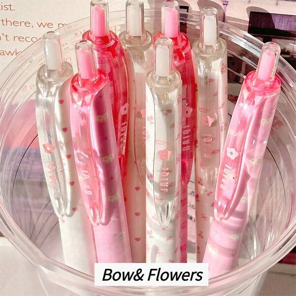 4pcs/Set Pink Bow & Flower Design Pens, 0.5mm Fine Tip, Quick-Drying Black Ink, Smooth Writing, Soft Style, Suitable For Note-Taking, Journaling, Daily Writing And Back To School, Smooth Touch