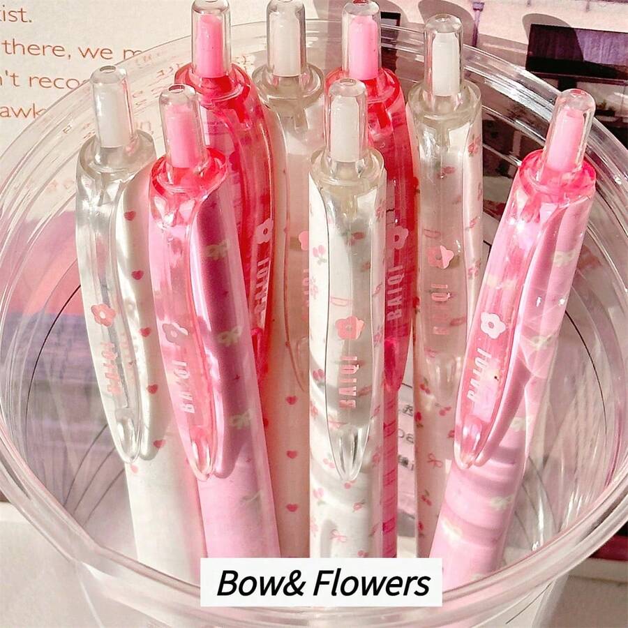 4pcs/Set Pink Bow & Flower Design Pens, 0.5mm Fine Tip, Quick-Drying Black Ink, Smooth Writing, Soft Style, Suitable For Note-Taking, Journaling, Daily Writing And Back To School, Smooth Touch - Flower Bow - View 1