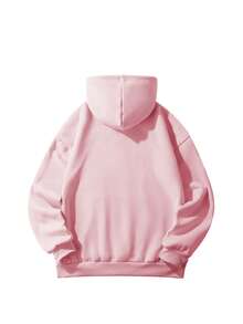 Maldives Hibiscus Flower Letter Print Light Pink Loose Hooded Sweatshirt Y2K Tropical Sweet Girl Casual Drawstring Pocket Sweatshirt Fall - Pink - View 6