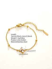 VceTd 1PC Romantic Luxury Stainless Steel Women's Pendant Bracelet With Glass Inlaid Flower Decoration, Suitable For Daily Wear, Date Or Gift - Yellow Gold - View 2