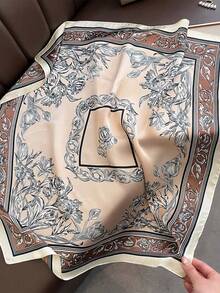 1pc 65*65cm Retro Ornate Black Line Botanical Floral Border Square Satin Silk Scarf, Thin Multi-Purpose Scarf For All Seasons, Daily Outing & Party - Multicolor - View 11