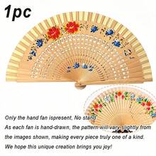 Random Pattern Folding Fan, Spanish Classical Double-Sided Painted Wooden Fan, Handheld Folding Fan With Vintage Handmade Bamboo Handle And Tassel, Hollow Dance Fan, Home Decor Craft, Elegant Gift For Women, Suitable For Wedding, Cheongsam And Performance - Multicolor - View 12