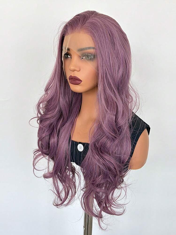 Mixed Purple Fluffy Big Wavy Curly Hair, Synthetic Lace Wig, Heat-Resistant Fiber, Pre-Plucked Hairline, 13x4 Front Lace Area, Suitable For Parties, Daily Wear And Cosplay - Multicolor - View 5