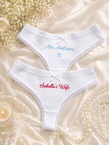 CustomThong 個性化新娘內褲，客製化新娘禮物，婚禮內衣，單身派對女性禮物 - 彩色 - 查看 6