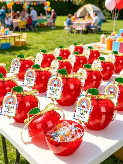 Back To School Creative Gift Packaging Boxes, Apple-Shaped Containers, Red Apple-Shaped Candy Jars With Thank You Cards, Ribbons.Halloween Decorationroom Decor,Squishy,Wedding,Dorm Essential,Fall Decor,Fan,Back To School,Kitchen Essentials,