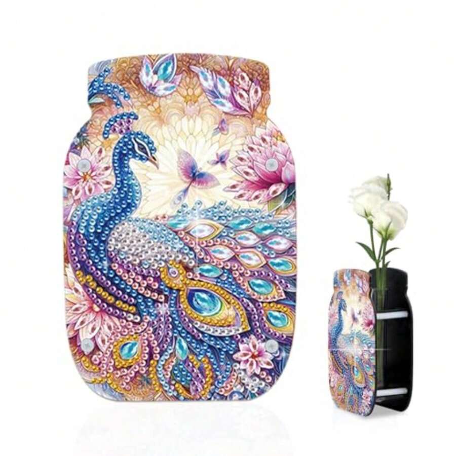 Diamond Painting Peacock Vase Kit DIY 5D Crystal Art Acrylic Flower Holder For Adults, Freestanding Decorative Desktop Vase, Colorful Bird Diamond Art Home Decor - Peacock - View 1