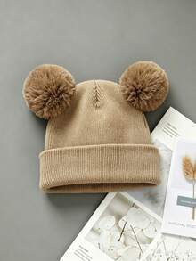 3pcs/1pc Warm Knitted Knitted Hat, Cute Plush Double Pom Pom Design, Thickened Hat Body, Suitable For Newborns - Multicolor - View 16