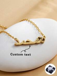 1pc Customized Minimalist Stainless Steel Heart-Shaped Arabic Name Necklace, Suitable For Women's Dates, Holidays, And Daily Wear - Gold Frosted Double Layer - View 2