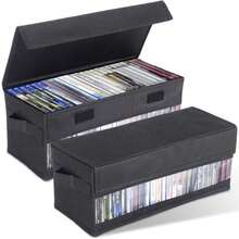 CCidea Cajas de almacenamiento para CD/DVD fundas para CD Soportes para discos de 14 x 5.9 x 5.3 pulgadas con tapas y ventana visual, soporta hasta 32 CD en cajas de joyas completas - Multicolor - Ver 2