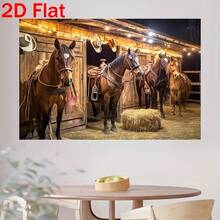 2D平面橫幅背景布 1件裝，西部牛仔馬廄主題，包含乾草捆、馬鞍與牛仔帽，聚酯纖維材質，適合生日派對使用，無需電力 - 1 - 查看 7