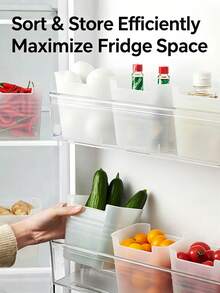 6 piezas de cajas de almacenamiento transparentes para refrigerador, organizadores universales para encimera de cocina y puerta de refrigerador, organizador de frutas, verduras y salsas, contenedores de almacenamiento de alimentos que ahorran espacio - transparente - Ver 4