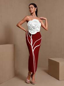 Solid Color Elegant Rhinestone Chain Armor Water Drop Crystal Bandage Dress For Formal Party Evening Wedding - Burgundy - View 4
