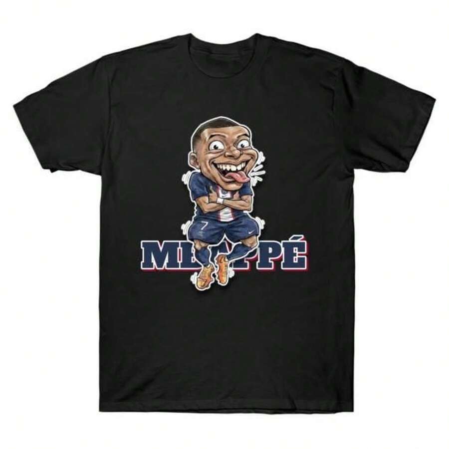 ----- T-shirt unisexe été-automne - T-shirt Mbappé - Saison de la rentrée scolaire - Fête, rendez-vous, rassemblement, sport, t-shirt décontracté - Cadeau idéal - Noir - Voir 1