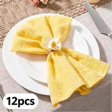 12pcs/20pcs/18pcs/24pcs Fabric Napkins Summer Linen Dinner Tablecloth Washable Bulk, Suitable For Wedding Party Baby Bridal Shower Birthday - Yellow - View 10