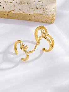 Exquisite Luxury V-Shaped Double Opening Chain Ring Set, Suitable For Women To Wear At Banquets, Parties And Festive Occasions - V-shaped Midi Ring - View 3