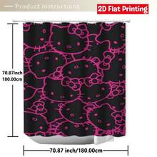 SANRIO Pink Hello Kitty Pattern Black Background Shower Curtain Set 4pcs (Includes 2 Bath Mats + 1 Toilet Lid Cover + 1 Shower Curtain), Easy To Clean And Durable, Suitable For Bathroom And Guest Room - 4-piece Shower Curtain Set - View 7
