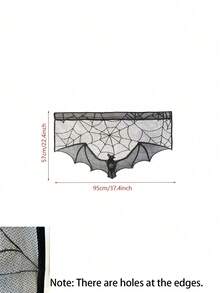 Black Lace Halloween Gothic Bat Curtain, Halloween Lace Trim Short Curtain Valance, Suitable For Kitchen Windows, Black Horror Decoration; Spider Web Witch Skeleton Door Curtain Decoration, Create Scary Atmosphere Halloween Holiday Party Home Decor - M - View 6