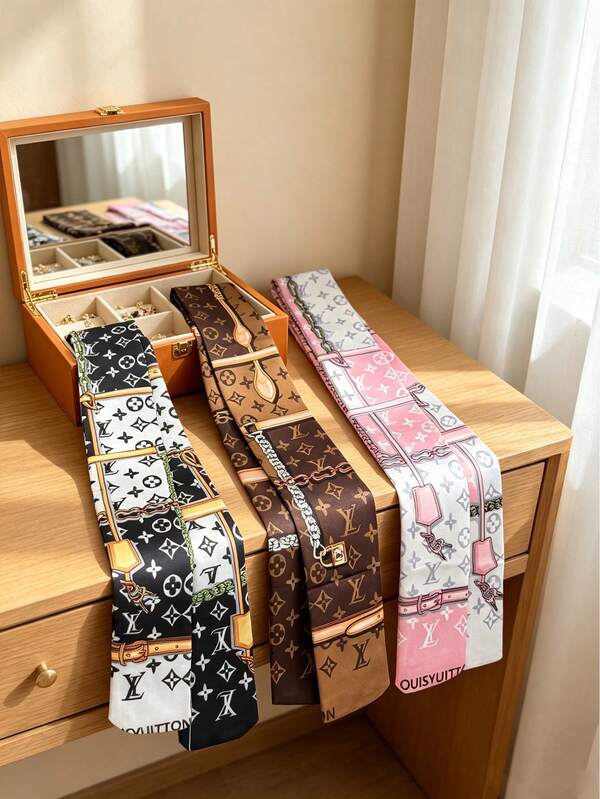 Printed Skinny Scarf Ribbon, Luxury Satin Silk Like Scarf For Handbag Handle Wrapping, Women's Hair Tie Headband Neck Scarf, Decorative Bag Charm Bow, Soft Long Ribbon Fashion Accessory For Office, Travel, Party And Vacation Styling