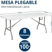 2026-Exclusivo NUEVO:360 °   Capital Click Mesa Plegable 1.80 Portátil Tipo Portafolio - Mesa de Plástico Blanca Resistente para Exterior e Interior, Fácil de Transportar y Almacenar - Negro - Ver 2