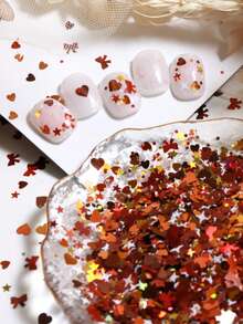 1 Pacote 5g Flocos de Glitter Mistos para Arte de Unhas de Outono, Peças Finas Brilhantes em Formato de Coração, Laço e Estrela, Decoração de Outono, Suprimentos e Acessórios DIY para Arte de Unhas - Multicolorido - Visão 6