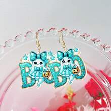 1 Pair Halloween Acrylic Sweet & Cool Ghost BOO Cartoon Earrings, Rose Red & Green, Fun Holiday Gift For Girls - Multicolor - View 8