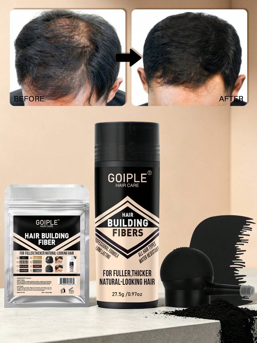 GOIPLE 27.5g Hair Fiber Powder, Invisible, Sweat-Resistant, Long-Lasting, Fill In Fine Or Thinning Hair, Instantly Create Natural Appearance