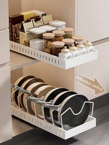 Pull Out Pot And Pan Organizer,Sliding Cookware Storage Rack,Under Cabinet Pan Holder,Adjustable Divider Pot Rack,Vertical Frying Pan Storage,Pot Lid Organizer,Slide Out Kitchen Cabinet Rack,Cookware Storage For Cupboard - Multicolor - View 4