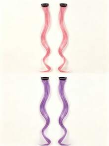 2pcs Kids Purple Faux Long Curly Hair Colored Ear Hair Clips, Girls Daily Party Princess Hair Accessories Hair Clips - Multicolor - View 12
