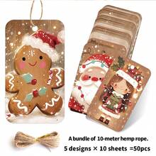 50pcs Cute Christmas Gift Tags With Hemp Rope - Festive Santa, Reindeer & Gingerbread Man Design Holiday Hanging Labels For Gift Wrapping & Party Favor Decoration, Christmas Paper Gift Tags - Multicolor - View 1
