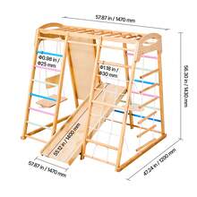 Indoor Playground Jungle Gym, 9-In-1 Montessori Climbing Toys For Toddlers, 250LBS Wooden Indoor Playground Playset With Monkey Bar, Swings, Slide, Rope / Wooden Ladder, Climbing Net, Bar & Rock - Colorful, 9-in-1, L - View 10