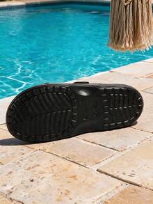Sandalias de mujer de unicolor versátiles con hebilla de metal, EVA, parte superior ajustable amigable para pies anchos, suela gruesa con punta abierta, pantuflas casuales, adecuadas para uso diario en la oficina - Negro - Ver 11