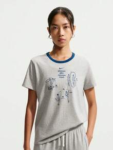Nike Women's AS W NSW CLUB SS GFX TEE Short Sleeve Knit Collarless T-Shirt TIW1195-050 - Grey - View 1