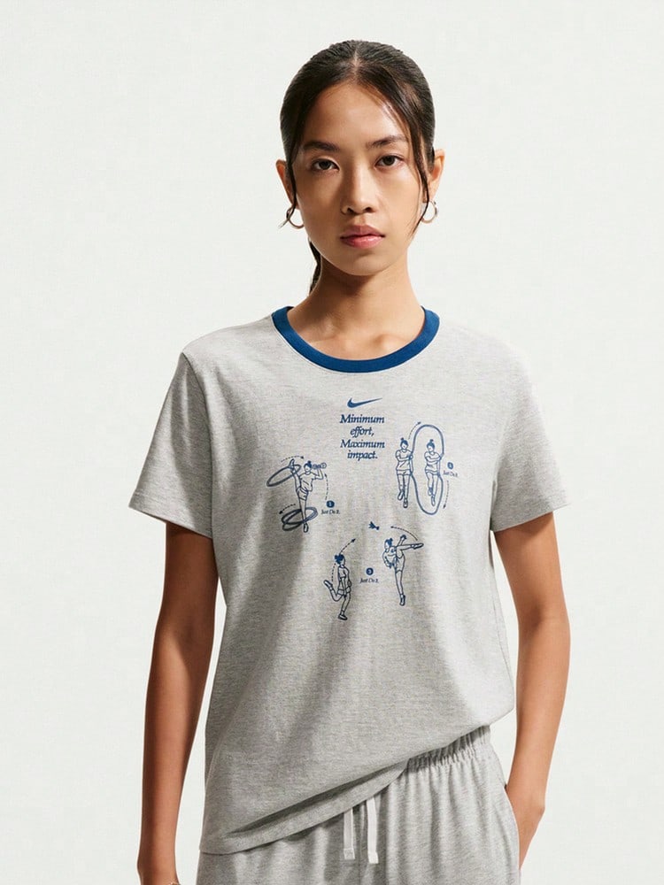 Nike Women's AS W NSW CLUB SS GFX TEE Short Sleeve Knit Collarless T-Shirt TIW1195-050 - Grey - View 1