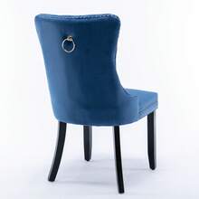 Nikki Collection Modern, High-End Tufted Solid Wood Contemporary Velvet Upholstered Dining Chair With Wood Legs Nailhead Trim 2-Pcs Set, Blue, DE2001BL - Blue - View 6