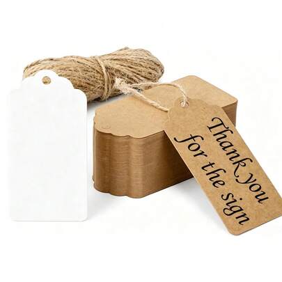100/50 piezas Etiquetas de regalo de Navidad con 65 pies de cordel de yute, etiquetas de cartulina personalizadas con agujero, etiquetas de papel kraft para manualidades DIY, etiquetas vintage de papel para bodas y regalos de Navidad