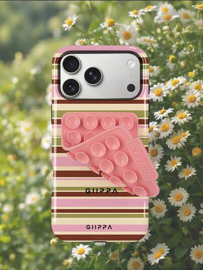 GIIPPA 1 قطعة غطاء هاتف بتصميم خطوط أفقية بأربعة ألوان: بني دافئ، وردي فاتح، بيج، أخضر زيتوني، متوافق مع هاتف 17 Pro Max + كوب شفط وردي، متوافق مع هاتف 16 Pro Max، 15 Pro Max، 14 Pro Max، غطاء هاتف بأسلوب كوري راقي وعصري وممتع، متوافق مع 11/12/13/14/15/16 Pro Max Plus، تصميم أنيق مناسب للرجال والنساء، هدية مثالية لصديقتك في عيد الميلاد، عيد الحب، عيد الفصح، موسم الزفاف وعيد الميلاد!