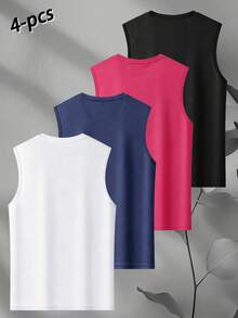 4 Packs Men's Workout Tank Tops Sleeveless Mesh Muscle Gym Quick Dry Tank Top - Multicolor - View 4