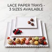 5pcs White Rectangular Cake Trays, Heavy Duty Cardboard Trays, Oil-Resistant Wavy Edge Cake Base, Dessert Table Serving Platters, For Cupcake Display Decoration, Suitable For Birthday Party, Wedding, Catering - White - View 7
