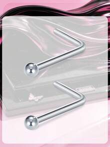 2pcs Stainless Steel Nose Rings For Women,L Shaped Nose Studs Cork Screw,Nose Piercing Jewelry For Women Men,Top 2mm Ball Nostril Piercing Jewelry - L-shaped - View 13