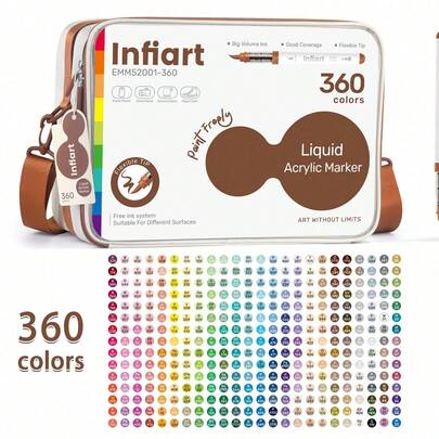 GRASP Merek Ekspor Baru Infiart Set Spidol Akrilik 360/288 Warna, Warna Kaya, Tahan Gores dan Tahan Cuaca, Cocok untuk Pemula dan Dewasa, Termasuk Kotak Penyimpanan, Cocok untuk Penggunaan di Rumah/Sekolah/Studio, Fokus pada Kualitas Profesional