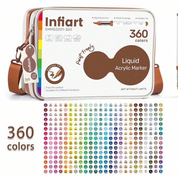 GRASP New Export Brand Infiart 360/288 Color Acrylic Marker Set, Rich Colors, Scratch-Resistant And Weather-Resistant, Suitable For Beginners And Adults, Includes Storage Box, Suitable For Home/School/Studio Use, Professional Quality Focused