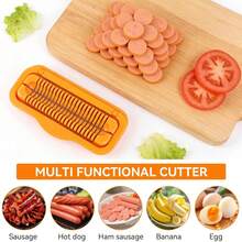 1pc Manual Food Slicer,Orange Plastic Frame With Stainless Steel Blades,Fast Even Slicing,Time‑Saving Non‑Slip Hand‑Operated Cutter,For Sausage Ham Fruit Vegetable,Home Kitchen Cooking Gadget For Household Cooks Meal Prep - Orange - View 5