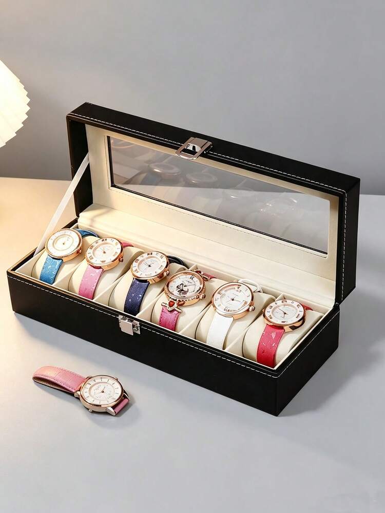1pc 12-Slot/10-Slot/6-Slot Luxury Classic Watch Display Box | Men's Watch Collection Storage Box With Transparent Glass Lid And Velvet Lining, Suitable For Vanity Display, Ideal Gift For Watch Enthusiasts - Black - View 5