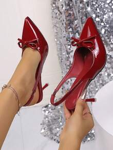 2025 New Glossy Pointed Toe Slingback Stiletto Heels, Adjustable Buckle Thin Heel Cushioned Anti Slipfor Daily Work, Office Commute, Wedding Party. - 紅色 - 查看 1