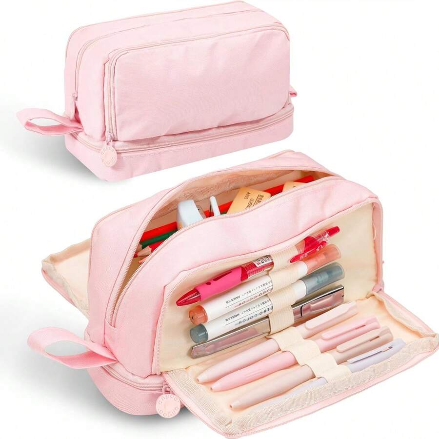 Large Capacity Pencil Case 4 Compartments,Pencil Pouch With Zipper Portable Handle For Teens Adults Aesthetic Pencil Bag Stationery Organizer... - Multicolor - View 1