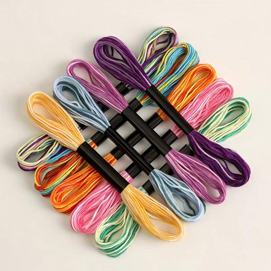 16 Colors Polyester Embroidery Thread Set - Vibrant Rainbow Cross Stitch Thread, 100% Polyester Fiber, Perfect For DIY Bracelet Making And Craft Projects - 16pcs Embroidery Thread Set - View 1