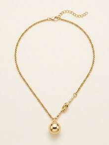 1pc New Creative Ribbon Knot Asymmetrical Minimalist Pendant Necklace, Exquisite Metal Knot Focal Point With Draping Plump Golden Ball, Simple Yet Clever Design, Suitable For Daily Commute And Date - Yellow Gold - View 3
