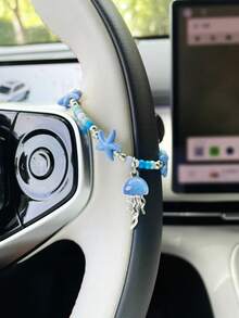 Creative Colorful Starfish Car Steering Wheel Decorative Chain, Jellyfish Pendant, Car Interior Hanging Ornament, Car Steering Wheel Decoration Accessory - Starfish - View 4