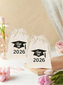 1/5入「2026 Class」抽繩禮物袋，適合畢業派對裝飾、2026畢業季裝飾禮物袋，抽繩袋，適用於派對、畢業慶祝與感謝禮物，畢業紀念禮物袋 - A - 查看 2